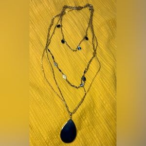 Sara Bella blue stone gold beaded multi layered boho neacklace